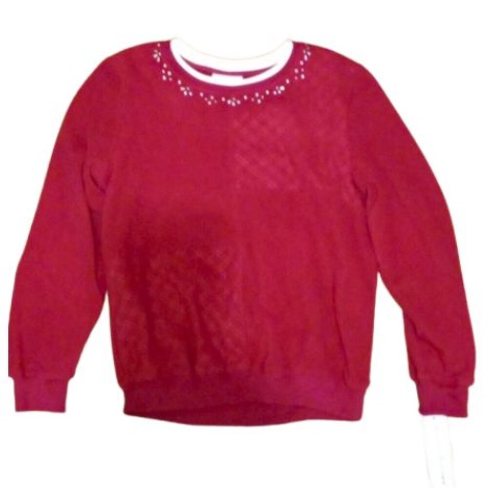 New Alfred Dunner Long Sleeve Pull-On Beaded Sweater. Soft (Red) (Small)